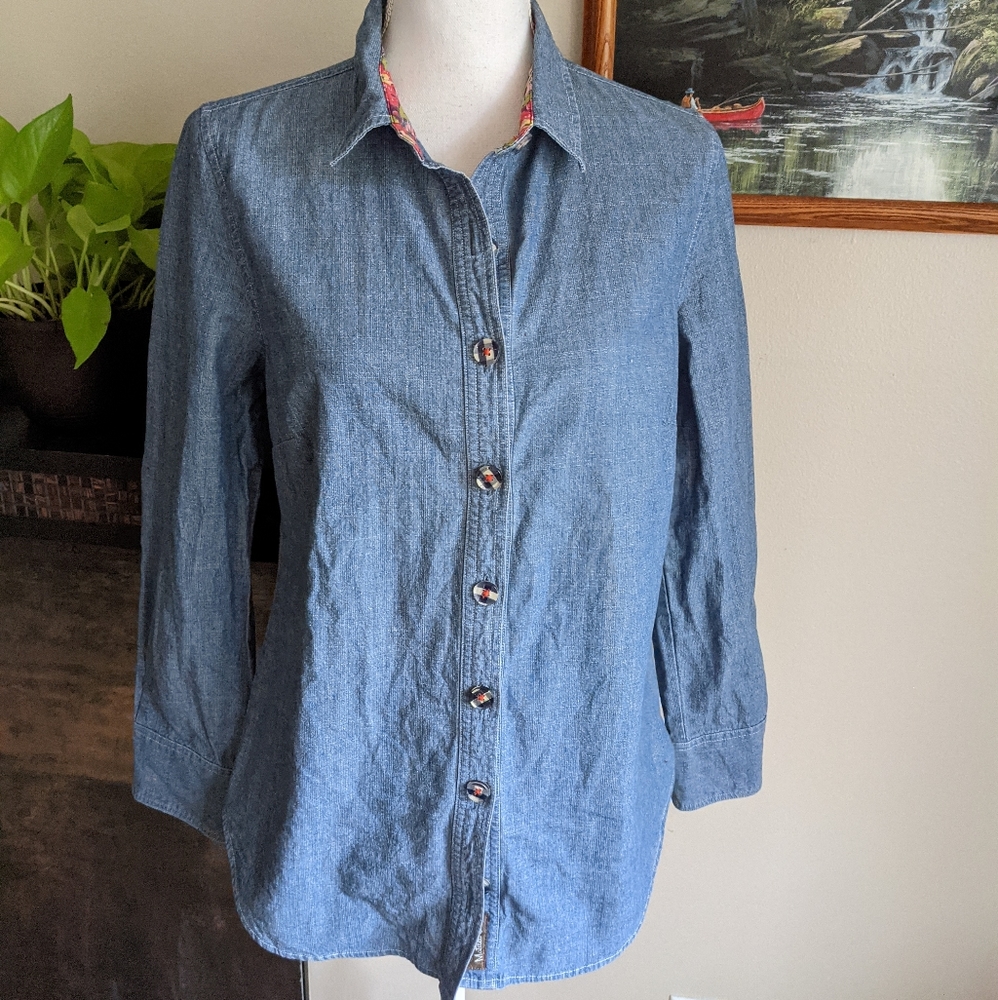 Paint By Numbers Matilda Jane Liberty Shirt Chambray Floral Flip Cuff Small 132